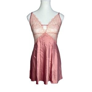 vintage victoria secret nightgown Pretty In Pink Satin Cream‎ Lace Teddy Small S